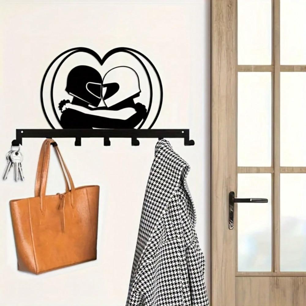 Metal Heart Key Holder with 7 Hooks Rustproof Wall Mounted Decorative Rack for Home Entryway Kitchen