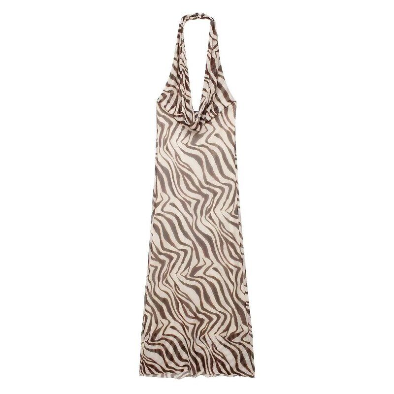 Fashion Style 2024 Amoi Women's Linen Blend Animal Pattern Print Mid Length Long Length Midi Skirt Dress 8088032