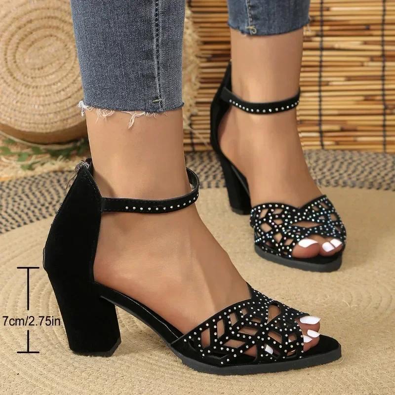2024 New Style Fashionable Women's Sandals Versatile Solid Color Thick Heel Women's Sandals Open Toe Fish Mouth Shoes Zapatos