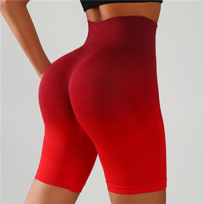 High-Waist Seamless Gradient Yoga Shorts - Women's Peach Butt Slimming Three-Quarter Length for Running & Fitness