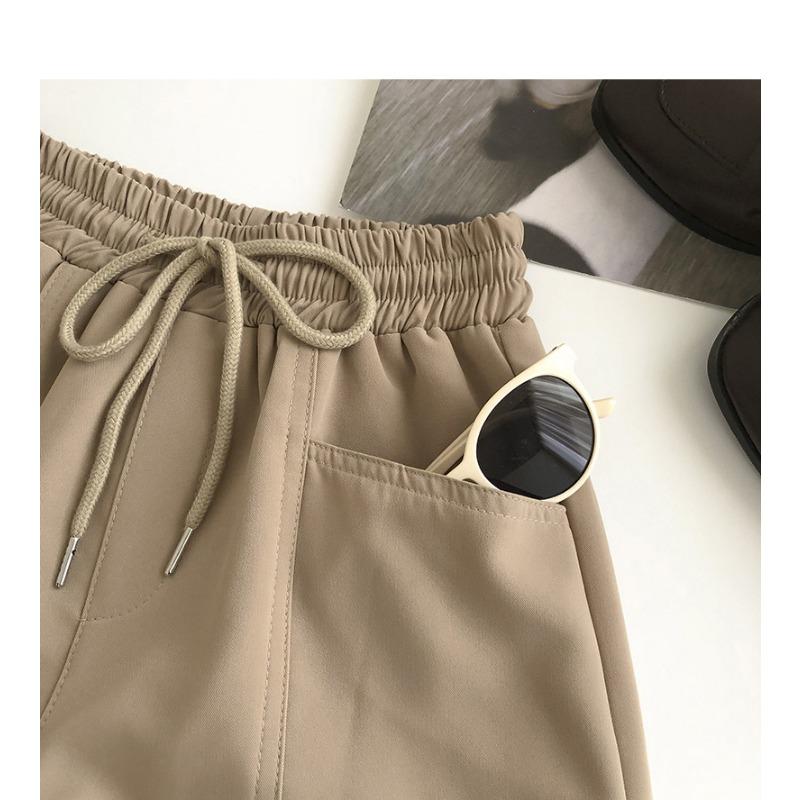 Drawstring with High Waist Elastic Double Pocket Casual Shorts Women's Summer New Thin Wear Wide Leg Running Hot Pants