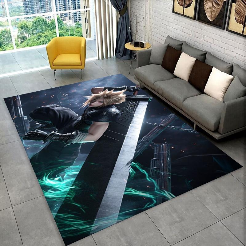 Cloud Tifa Final Fantasy Games Sephiroth Carpet Rug for Bedroom Living Room Sofa Playroom Doormat Home Decor,Area Rug Non-slip
