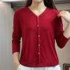 Damen S Gestricktes Langarm V-Ausschnitt Kurzes T-Shirt Lässiges Oberteil für Mütter mittleren Alters