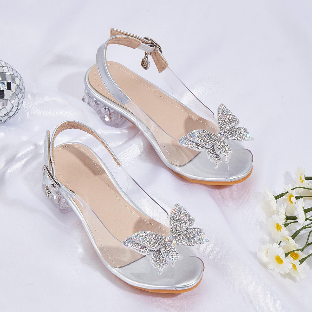 Women s 2026 Fashion Rhinestone Bow Sandals - Versatile Medium Heel 34 серебряный