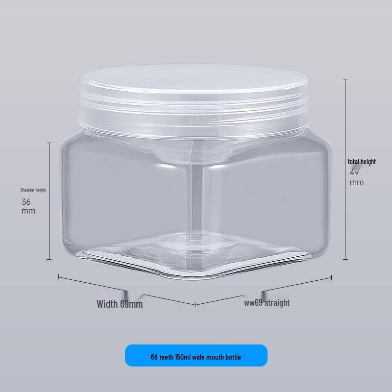 150ml Square Transparent Wide-Mouth PET Bottle for Cosmetic Packaging
