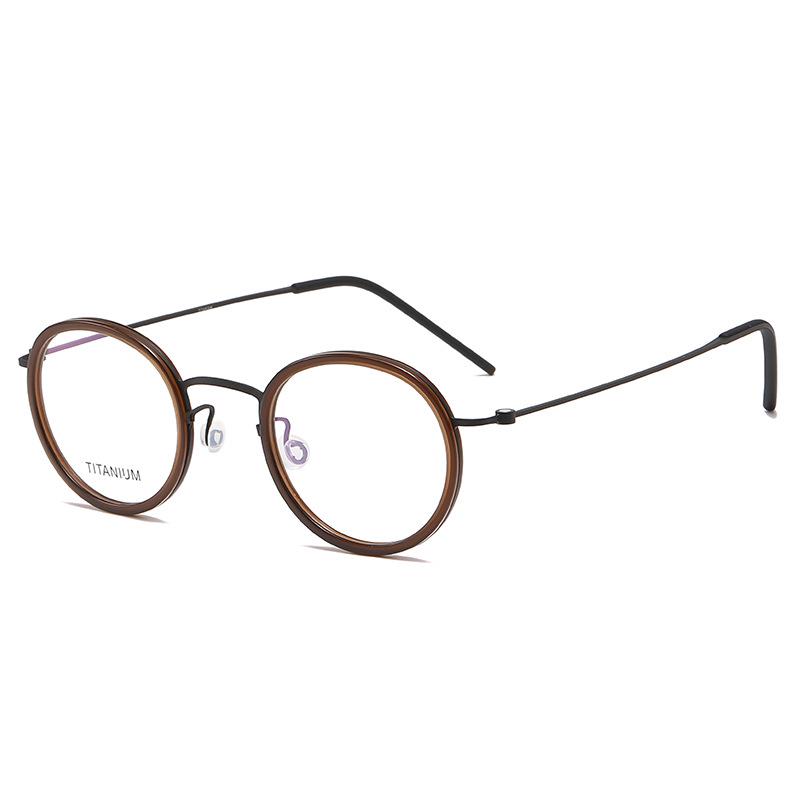 Linde 5805 Oval Titanium and Acetate Fashion Eyeglasses for Women and Men - Retro Business Style