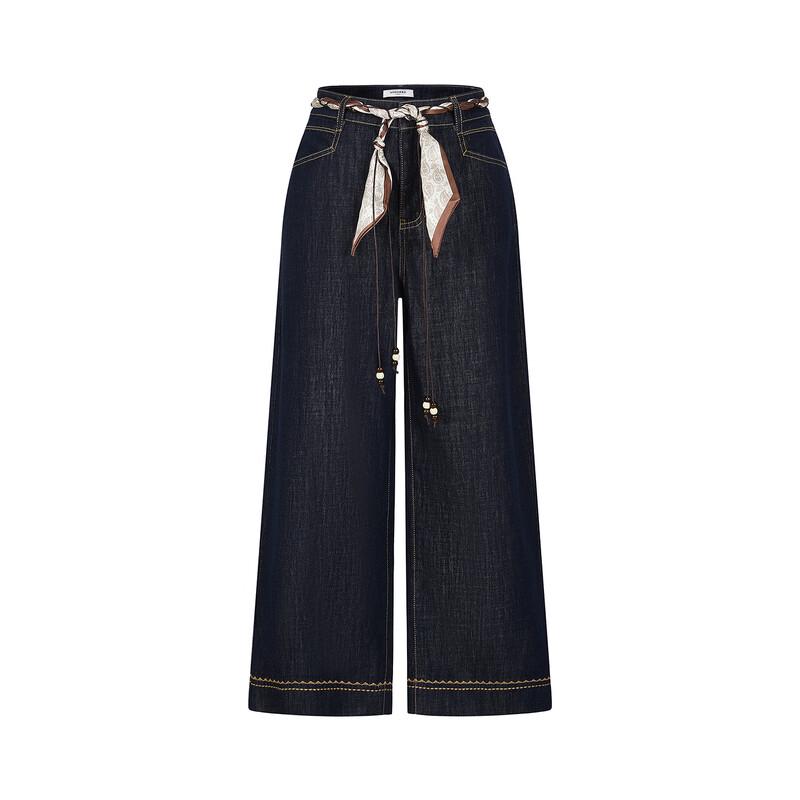 

ANNAKOU 100% Cotton Straight-Leg Cinch-Waist Jeans for Women M