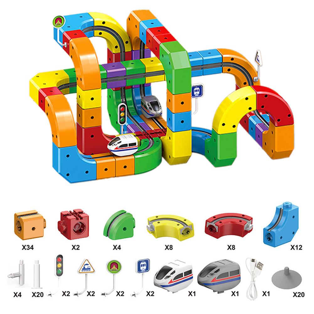 Cube DIY Assembly Rail Car Toys Kids Puzzle Electric Train Toys Intellectual Building Blocks Birthday Christmas Xmas Gift