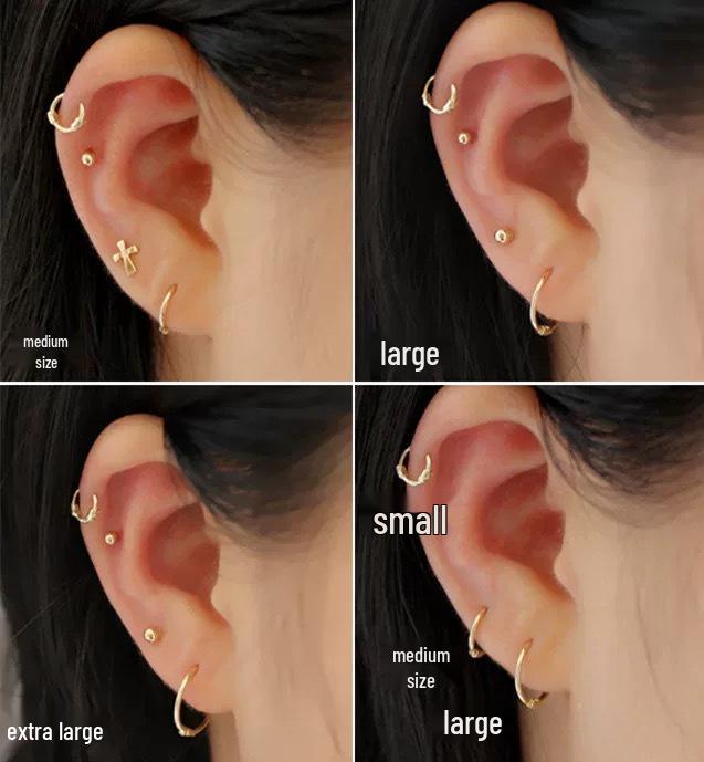Korean S925 Sterling Silver Simple Hoop Ear Studs - Smooth K Gold-Plated Cartilage Rings