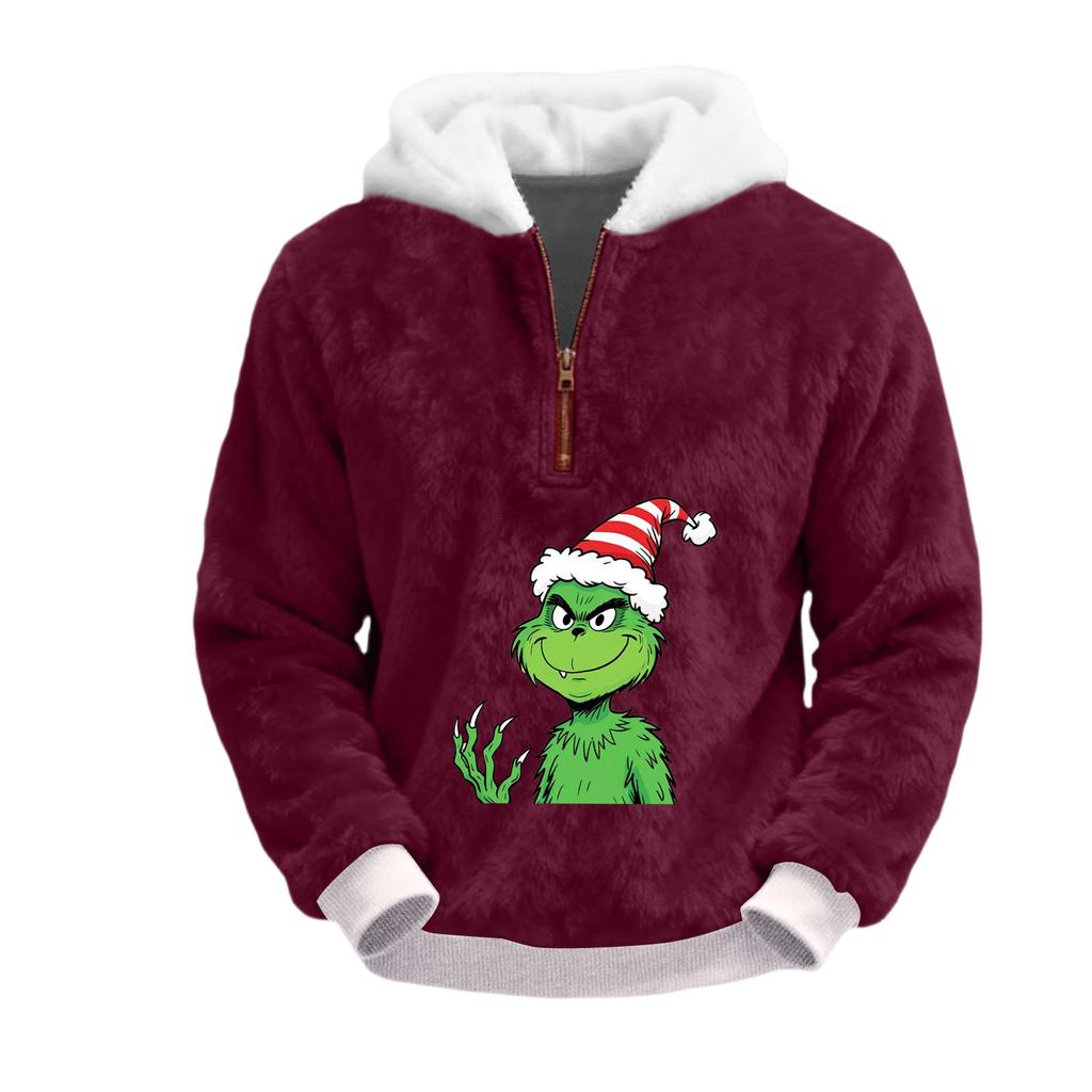 Herre Plysj Halv Glidelås Hettegenser