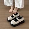 Muffin Thick-soled Round-headed Mary Jane Shoes Women's 2025 Spring New Shallow Mouth Retro College Style Loafers Single Shoes