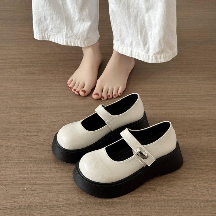 Muffin Thick-soled Round-headed Mary Jane Shoes Women's 2025 Spring New Shallow Mouth Retro College Style Loafers Single Shoes