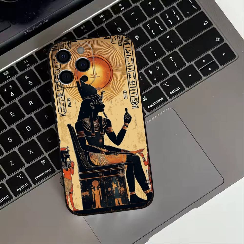 Egyptian Pharaoh Mural Phone Case For iPhone 17,16,15,14,13,12,11 Plus,Pro Max,XS,Soft Silicone Black Cover