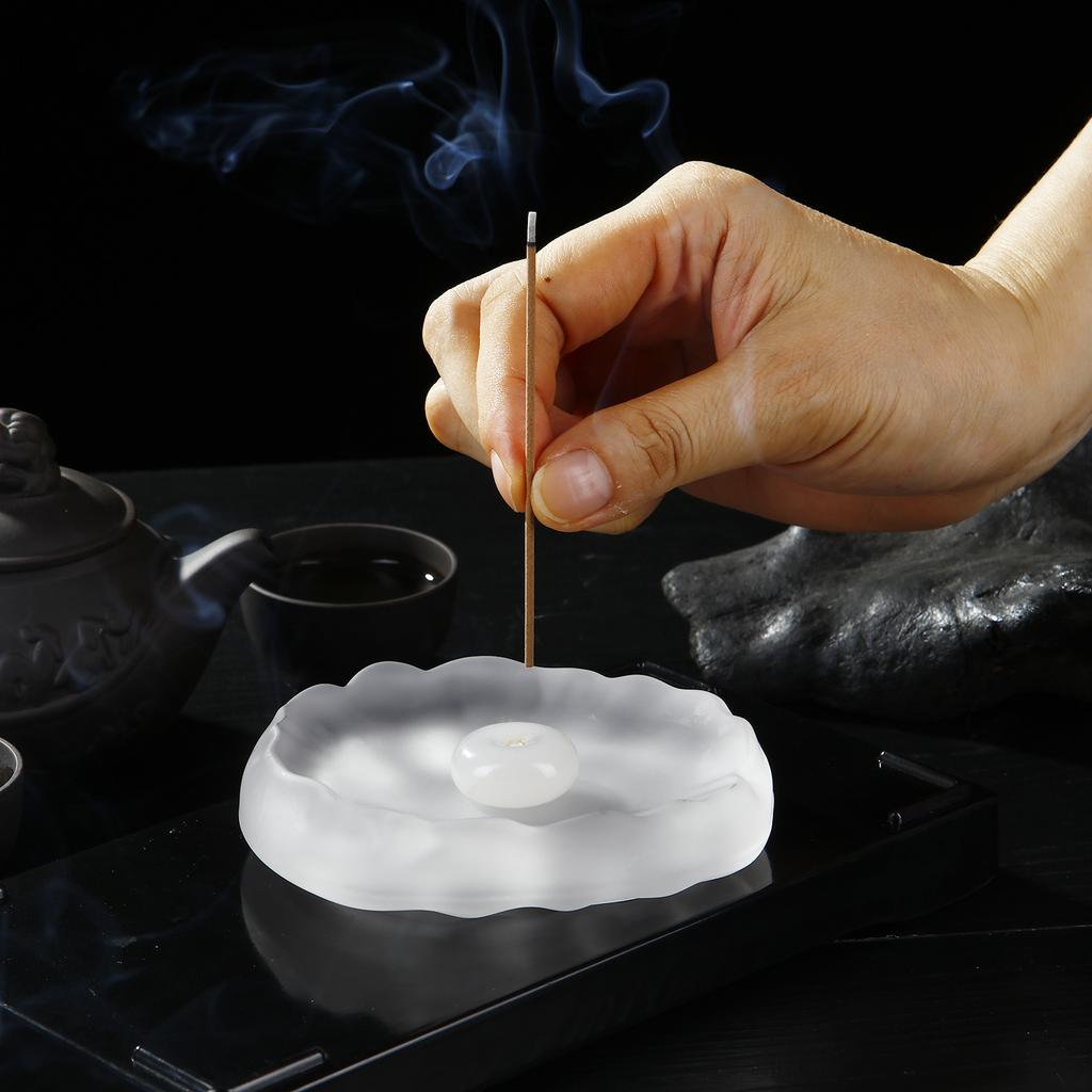 Mini Jade Incense Burner Incense Holder with Glass Incense Plate Ash Catcher Buddhism Supplies Home Decor