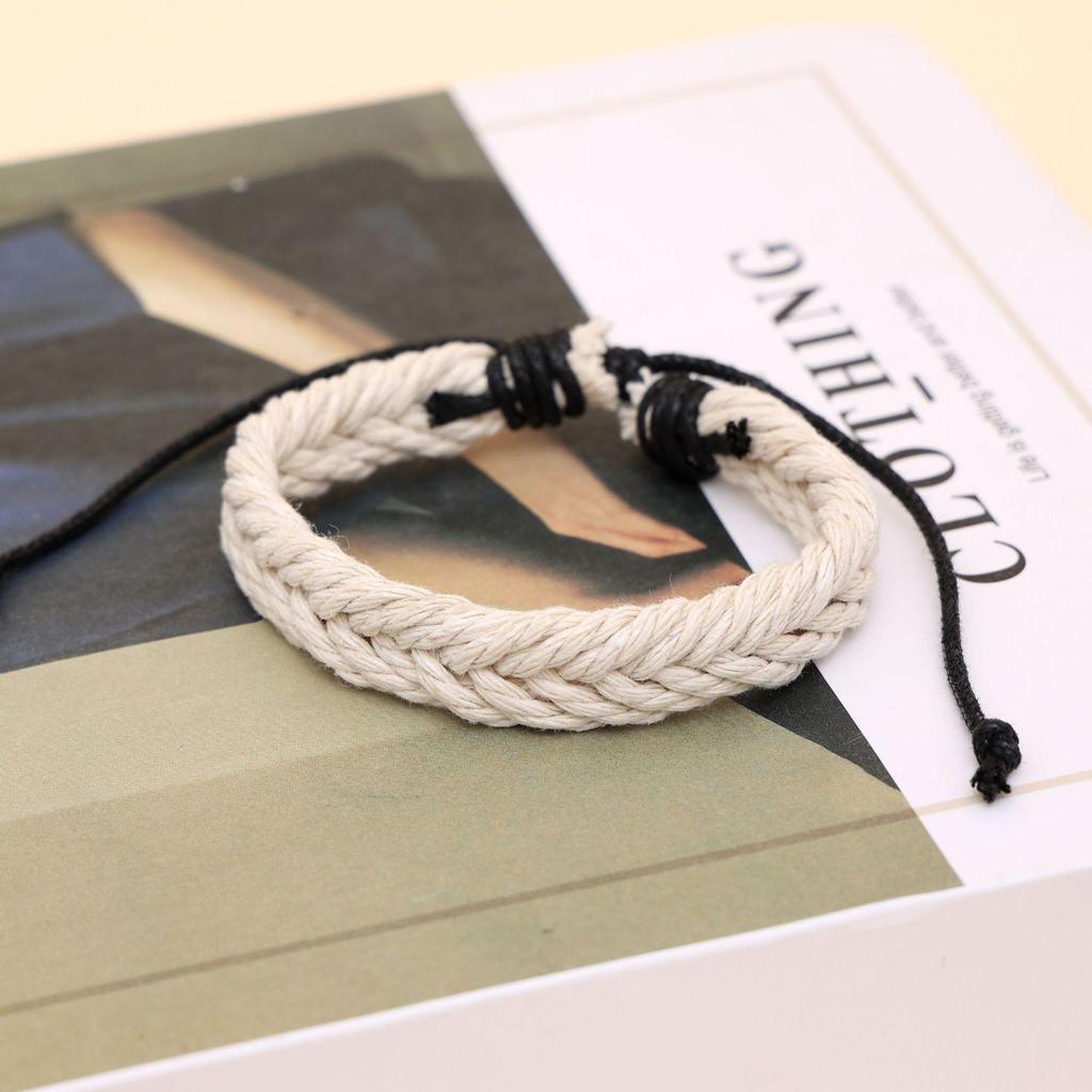 Adjustable Retro Cotton Linen Handmade Woven Bracelet - Colorful Block Design