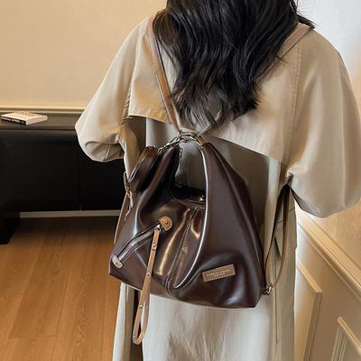Niche Design Sense Locomotive Style Cool Soft Leather Double Shoulder Tote Bag Fashionable Versatile Large Capacity Shoulder Messenger Bag Women