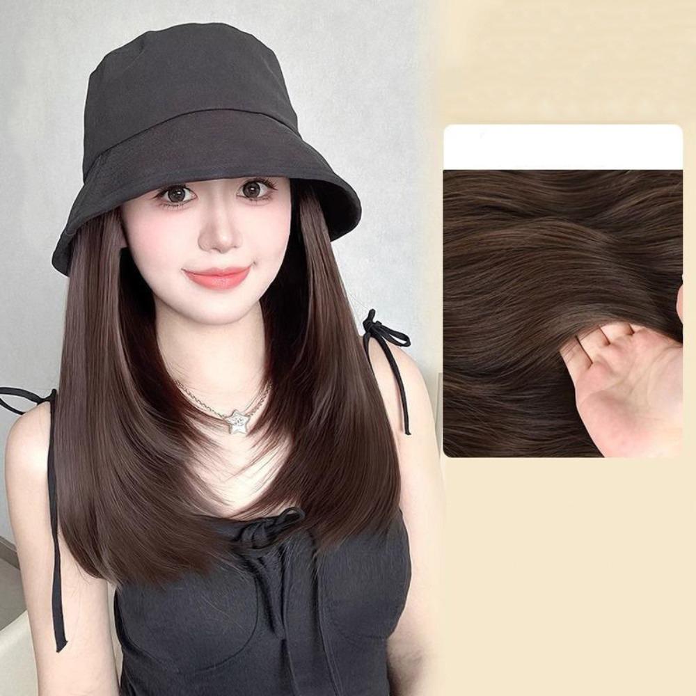 

Hairpiece Fisherman Hat Wig Bucket Hat Summer Sunshade Cap Wig Outdoor Black-Dark Brown