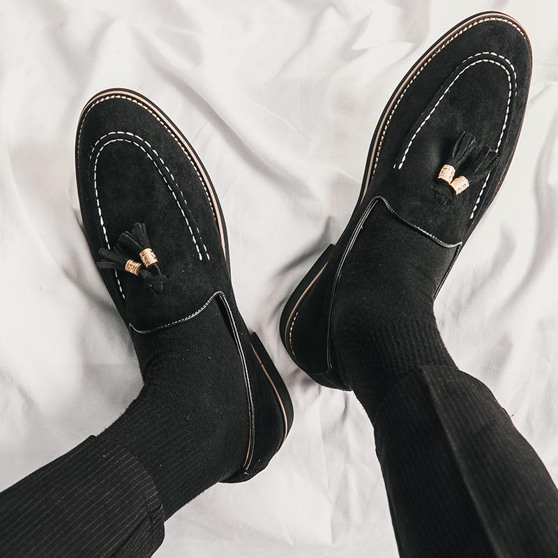 Fashion Elegant Men's Tassel Suede Leather Casual Shoes Slip on Flats Handmade Comfortable Lighted Non-slip Driving Large Size Loafers