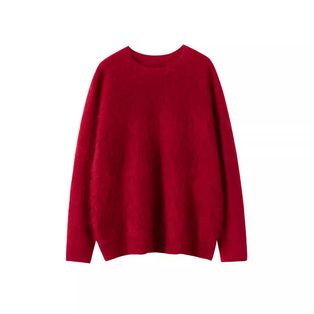 Seamless Cashmere Women's Loose Brushed Sweater - Round Neck Pullover Base Layer Jacket