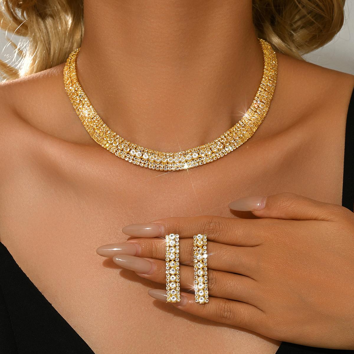 

Europe and America cross-border zircon water drop choker light luxury premium necklace earrings set dress temperament accessorie