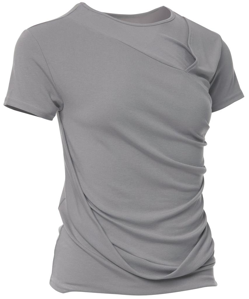 Peulleeoeob Asymmetrical Draped T-Shirt (Fl-147_Gray)