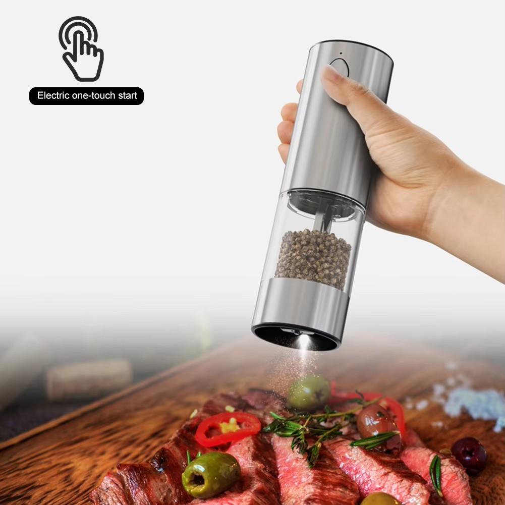Electric Salt and Pepper Kit, USB Rechargeable Kitchen Household Appliances Stainless Steel Automatic Pepper Grinder