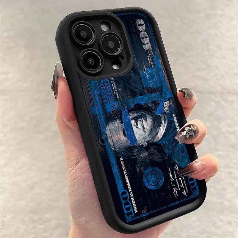 Black dollars Full-Coverage Banknote Design Silicone Case For iPhone 16 15 14 13 12 11 ProMax XSMax XR 7 8 Plus Shockproof Cover