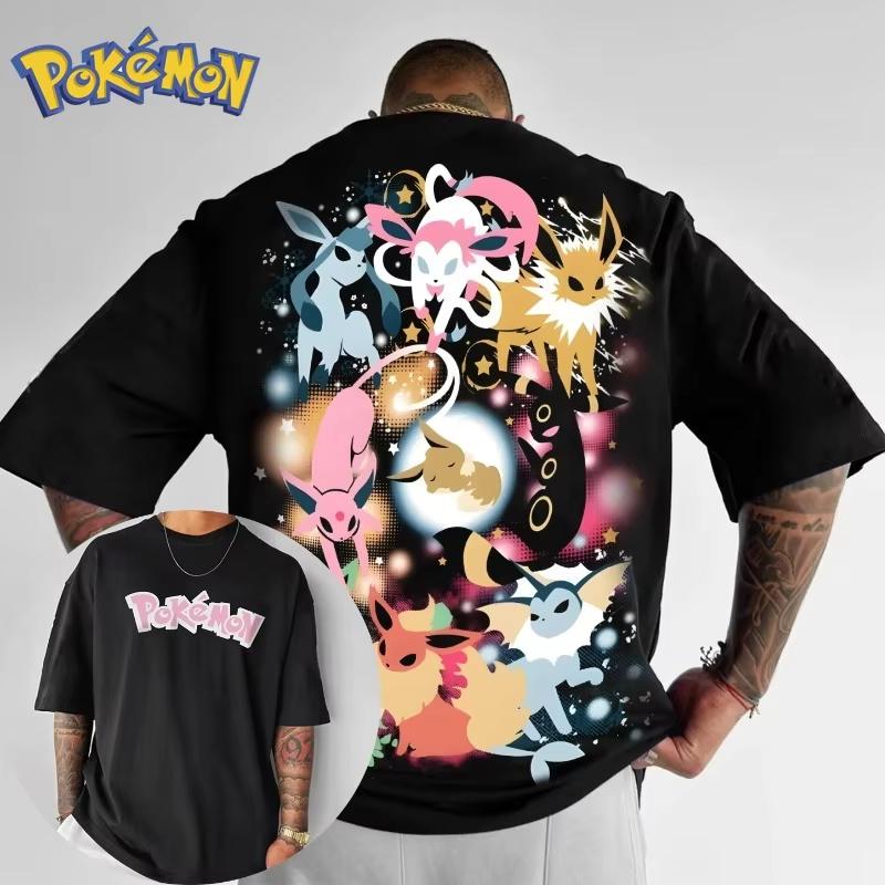 

New Pokemon Anime Eeve Creative Print Tshirt Cotton Mens and Womens New Summer Loose and Casual Harajuku Shortsleeved Top 3XL