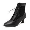 Fashion Women Victorian Pointed Toe Ankle Boots Leather Lace Hollow Out Punk Lace Up Strange Steampunk High Heel Shoes Plus Size 32-46