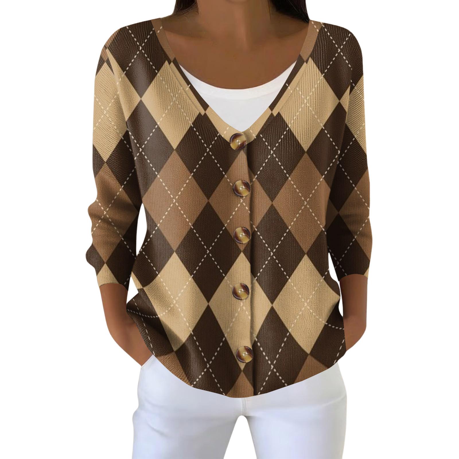 

Женский модный кардиган-жакет с длинным рукавом и принтом L коричневый