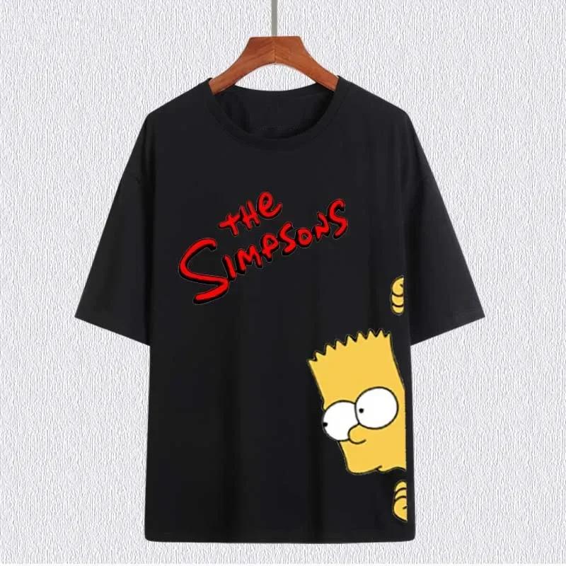 MINISO The Simpsons Family Cartoon Print Cotton T-shirts Summer Short Sleeve Tees Cool Harajuku Streetwear Casual Kids_Adult Top#Color