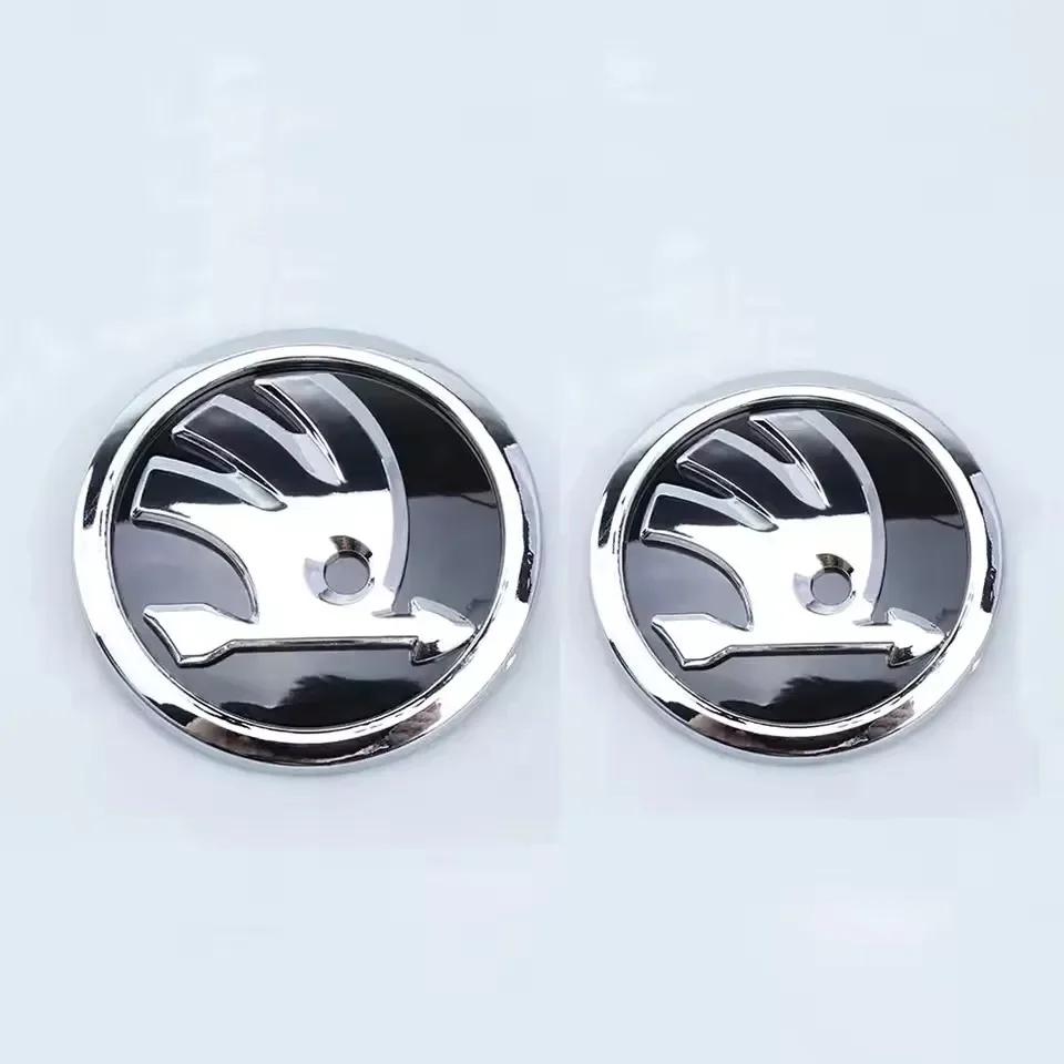 DDWO5 2Pcs 80mm 90mm Car Head Front Rear Boot Trunk Emblem Sticker for Skoda Octavia 2 3 A5 A7 Rapid 3 Kodiaq Fabia Karoq Superb VRS