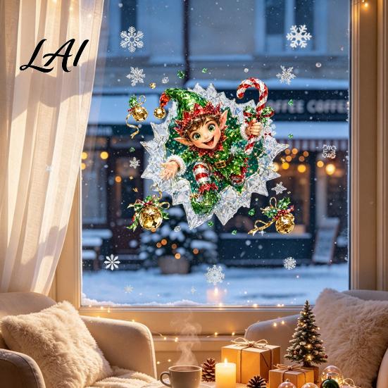 Merry Christmas Room Ornaments 2Pcs Stained Glass Style Window Clings Double‑Sided Printed Xmas Static Durable Holiday Art Decals Snowman