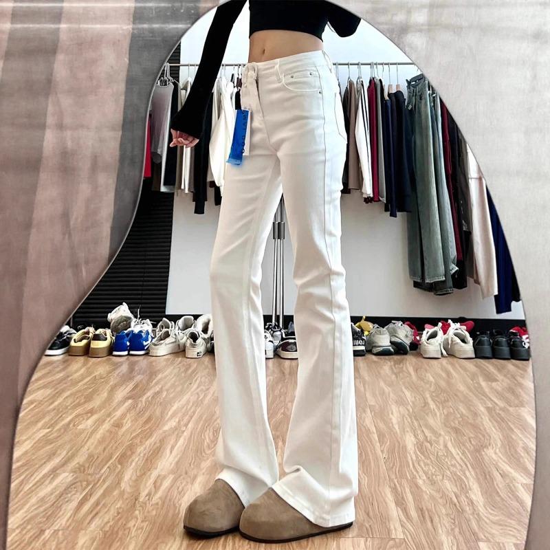 White High-waisted and Slightly Pulled Jeans for Women's Winter, New Slim-fitting and Thin Velvet Horseshoe Horn Pants.