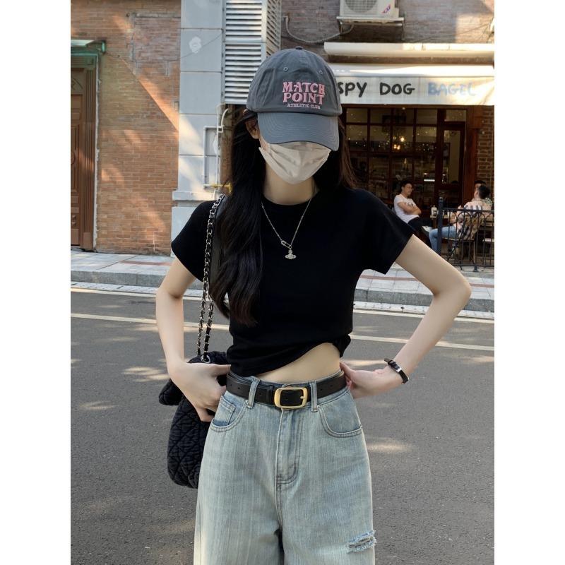 Short Shoulder Short Sleeve T-Shirt Women's Summer Slim Skinny Casual Sexy Spice T-Shirt Student Top
