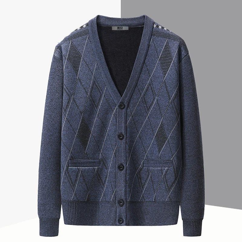 Men's Sweater Cardigan Autumn Winter Velvet Thickened Knitted Top Warm Jacket