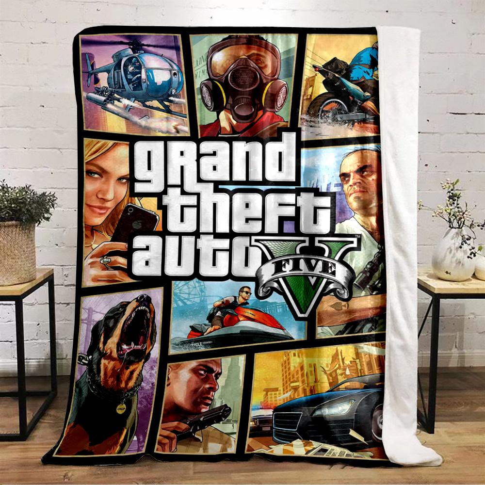 Grand Theft Auto V Spielkunst Design Decke Flanelldecke für Schlafzimmer, Wohnzimmer, Sofa und Nickerchen-Sofas.