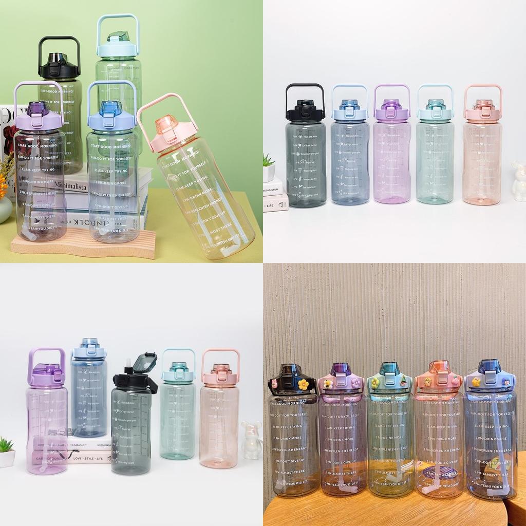 Elegant And Simple 2l Pc Material Water Bottle With Straw Perfect For Hydration On-the-go