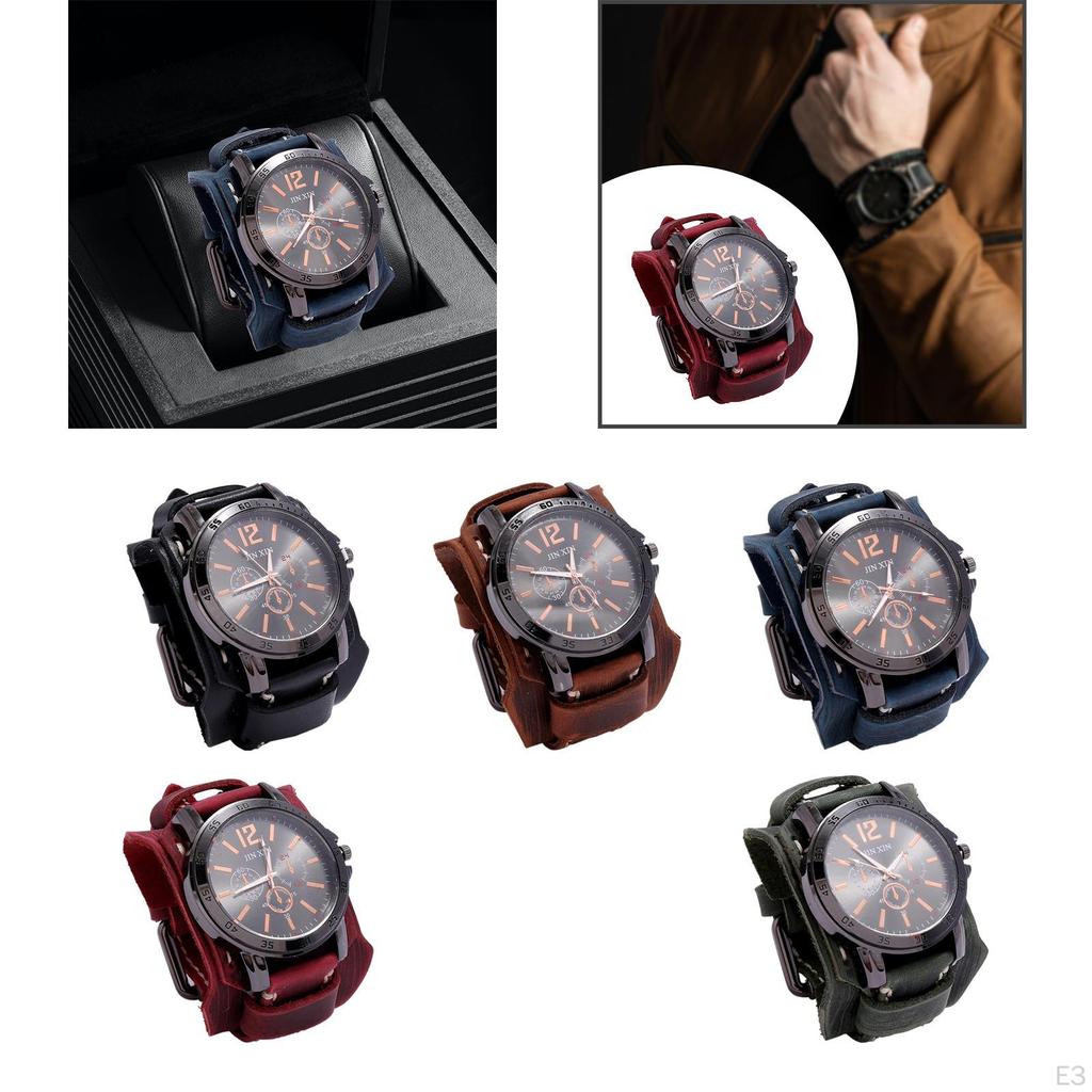 Men Wrist Watch Cuff Trendy Leather Bracelet Male Wristwatch for Boyfriend Birthday