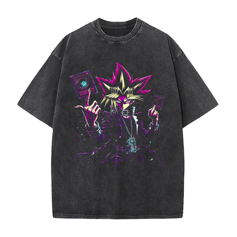 Anime Printed T-shirt Vintage Washed Oversized T Shirt Men's Clothing Summer Short Sleeve Casual Cotton Tees Tops