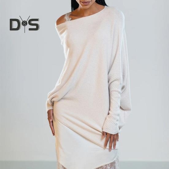 Damen Pullover Tops Rundhals Langarm Casual Loose Fit Tops Einfarbig Dehnbar Casual T-Shirt