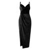 Women's Sleeveless Strap Wrap V Neck  Ruched Slit Party Cocktail Midi Glitter Dress