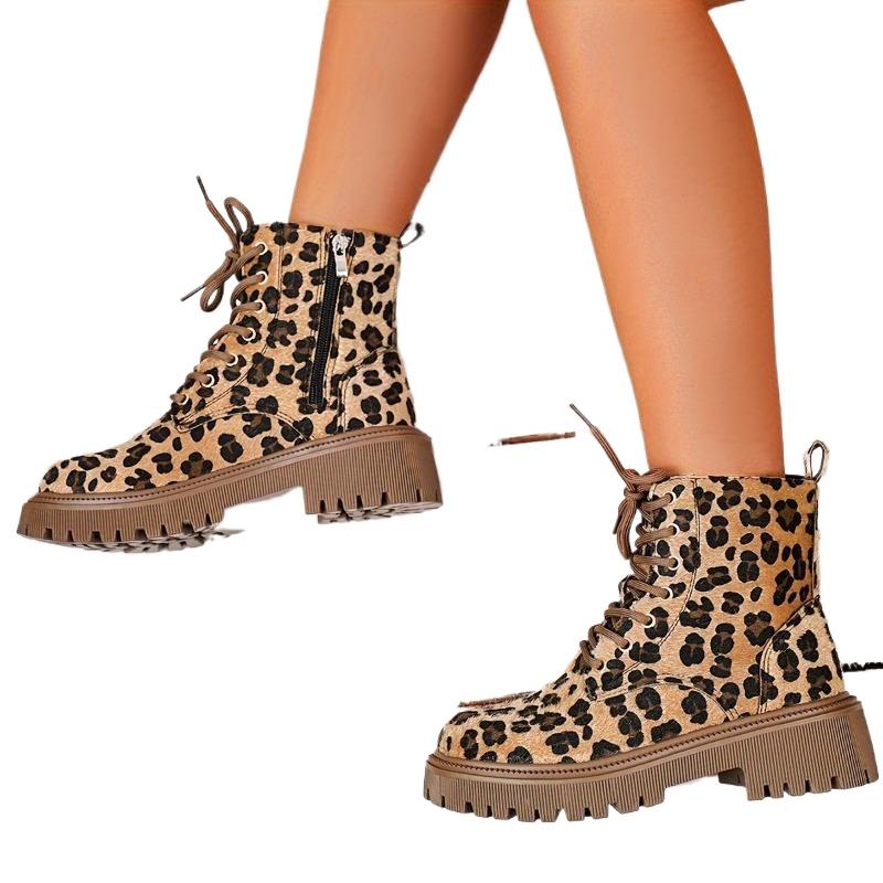 Women's Minimalist Solid Color Boots, Lace Round Toe Edge Zipper Platform Comfortable Shoes, Versatile Four Season Boots