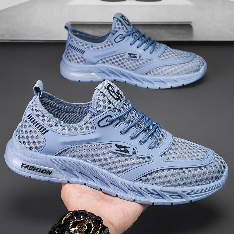 Herrskor sommar nya ihåliga andningsbara avslappnade mångsidiga meshskor mjuk sula slitstarka löpar-mesh sport trendiga skor