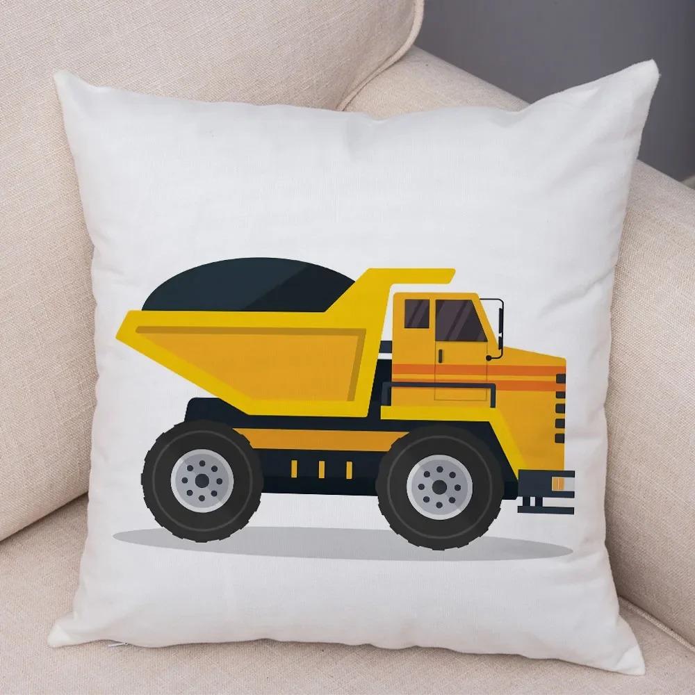 Cartoon Excavator Bulldozer Pillowcase Car Ornaments Office Living Room Sofa Home Pillowcase