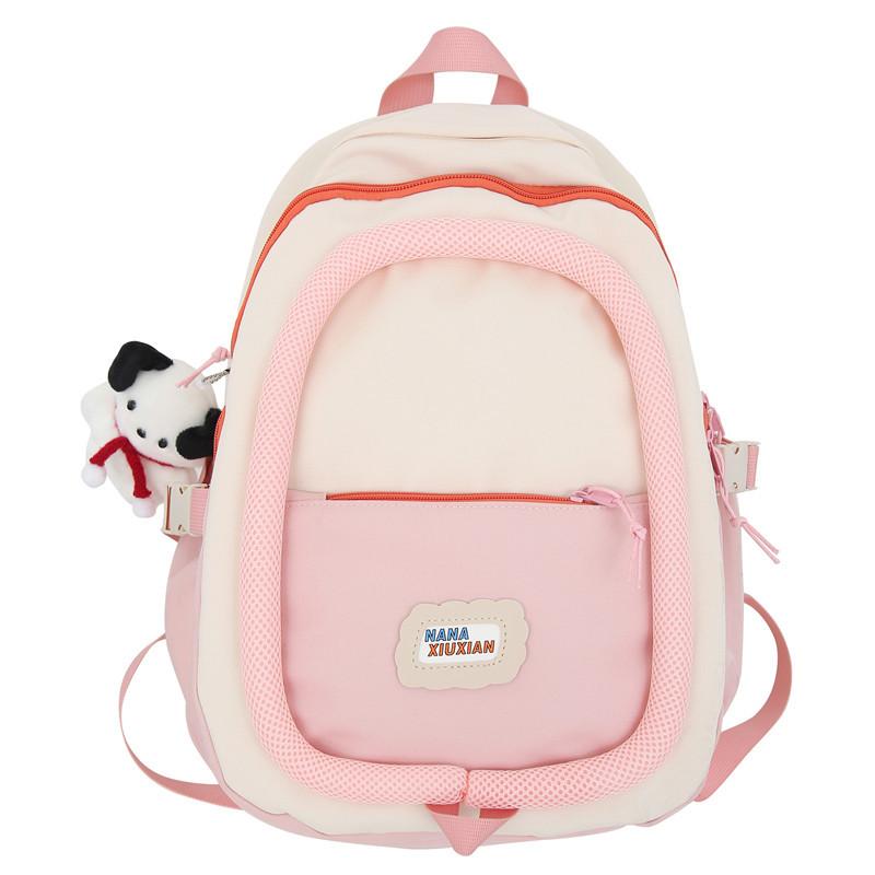 High-value sweet and cute color-matching backpack fashionable junior and high school large-capacity backpack student schoolbag female
