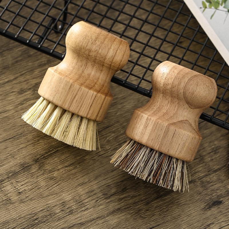 Sisal & Coconut Fiber Pot Brush with Short Wooden Handle for Eco-friendly Kitchen Cleaning