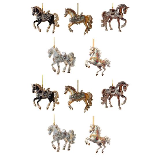 1/2/3/4/5/6/7/8/10/12/15/20/25 Pcs Horse Ornaments For Christmas Tree Metallic Rhinestones Horse