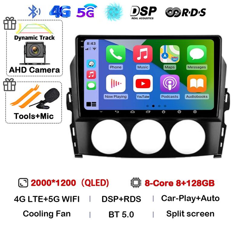 Android 14 Carplay For Mazda MX-5 MX5 III 3 NC Miata 2005-2015 Car Radio Multimedia Stereo Navigation GPS Head Unit Autoradio BT