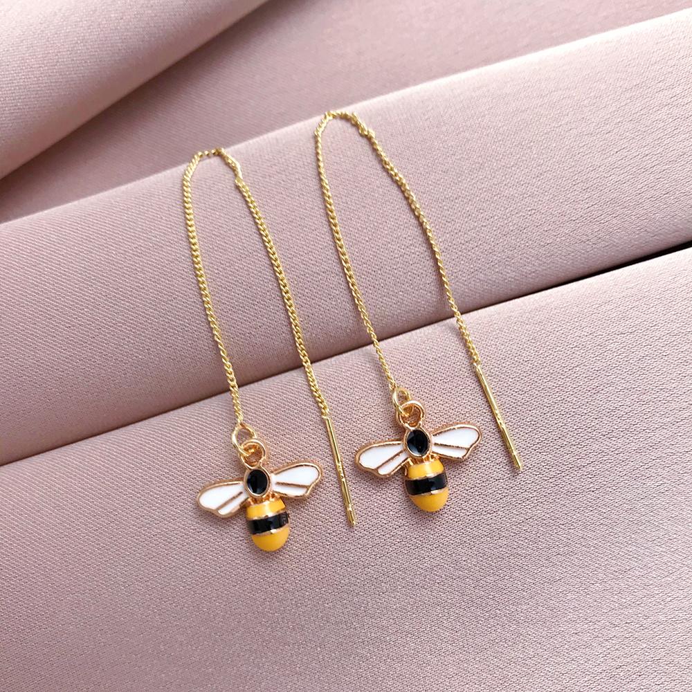 

Мини-милые серьги золотого цвета с длинной кисточкой, висячие серьги с пчелкой для женщин, простой дизайн, металлическая цепочка с насекомыми, ювелирные изделия для молодых девушек, N815
